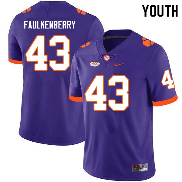 Youth #43 Riggs Faulkenberry Clemson Tigers College Football Jerseys Sale-Purple